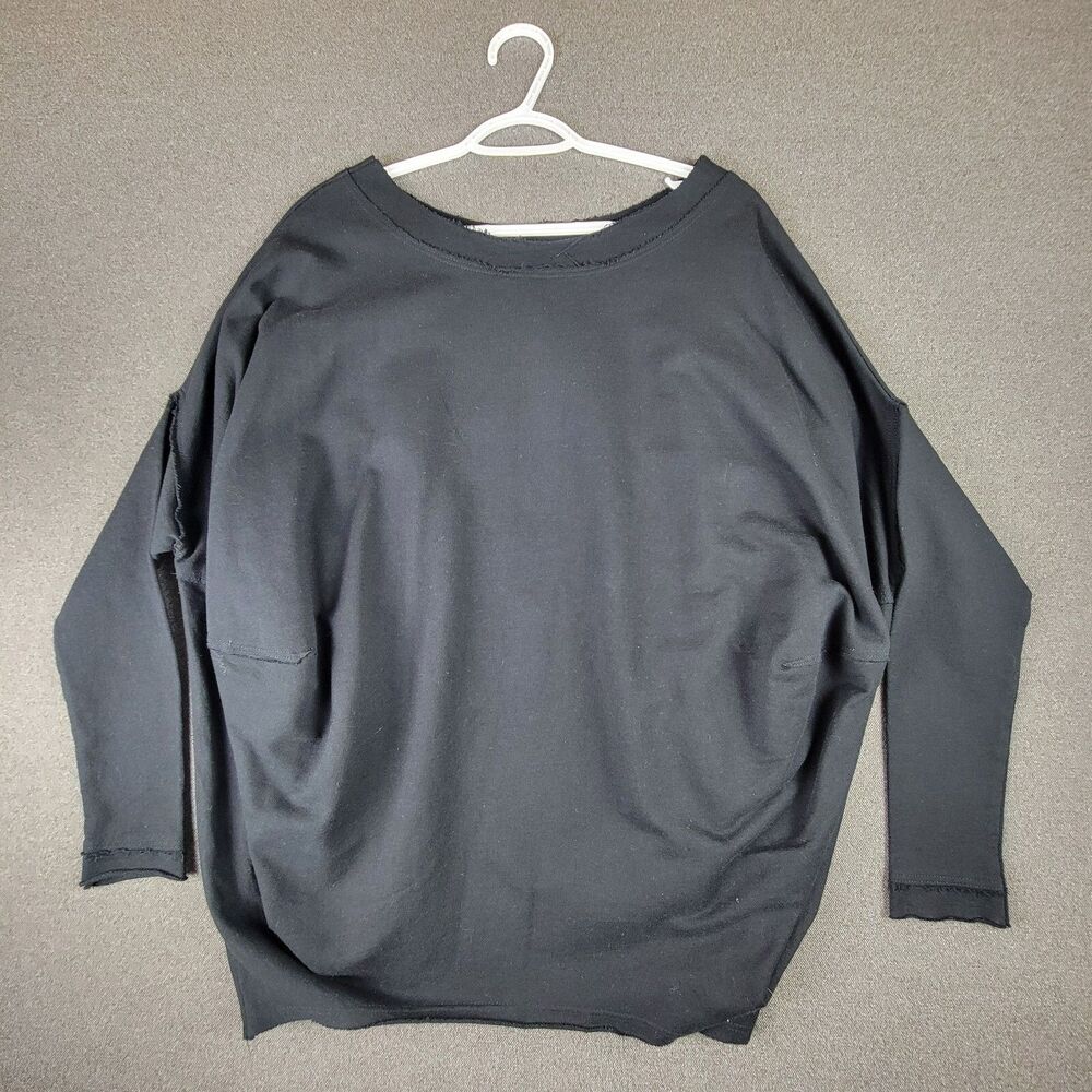Planet by Lauren G OS Black Raw Hem Art to Wear Sweatshirt 994